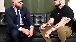 Fascinated muscled and tattooed blot out barebacked wits physician