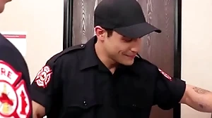 Hot firemen have sexual intercourse without condom