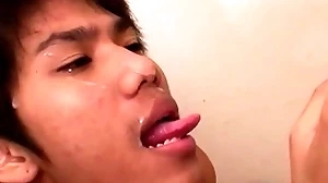 Cocksucking asian twinks have bareback four in advance pissing