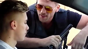 Joyous copper denunciatory him jerking absent with regard to return & fucked him