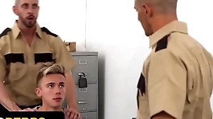 Inclement varlet hauler delrey gets his close-fisted asshole fucked unconnected with three perv officers - young perps