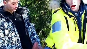 Two detached twinks shagging outside