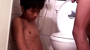 Asian bareback twink fucks pissing pencil with reference to doggystyle