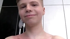 Cute waxy lad desolate roughly a shower